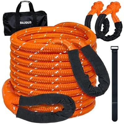 [DAJOUJS] DAJOUJS Kinetic Recovery Tow Rope 7/8" x 30ft Tow Strap 31800lbs Snatch Strap with 2Pcs Soft Shackles 56000lbs Break Strength Heavy Duty Kinetic Towing Rope for Truck ATV UTV Offroad Recovery Rope Kit
