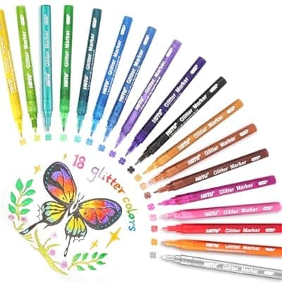 [HOTU] HOTU Glitter Markers Pens, 18 Colors Glitter Gel Pens 0.7mm Extral Fine Tip Paint Marker For Rock Painting,Scrapbooking, DIY Craft, Making Cards, Journaling, Doodling, Projects,Nail Art