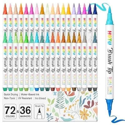 [HOTU] HOTU 72 Colors Acrylic Paint Markers for Coloring Books Glass Rock Paper Fabric Stone Wood - 36 Set Dual Brush Tip Paint Pens - Art and Crafts Supplies Kit - Great Gifts Idea (36pcs,72 colors)
