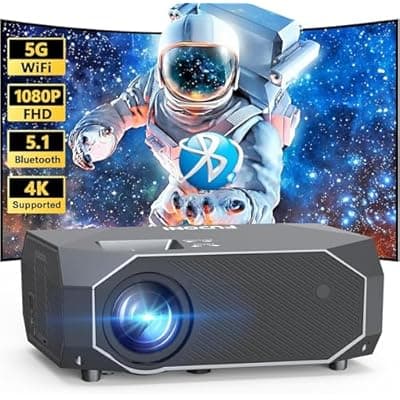 [Generic] Projector with 5G WiFi and Bluetooth Native 1080P 4K Support, Outdoor Projector, Portable Home Theater Projector for iOS/Android/TV Stick/Laptop/HDMI/USB