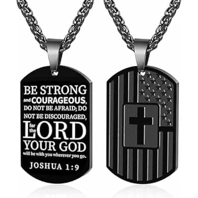 [QIRUIMI] QIRUIMI American Dog Tag Cross Necklace Bible Verse Pendant, First Communion Baptism Confirmation Religious Jewelry Gifts for Men Teen Valentines Day Gifts