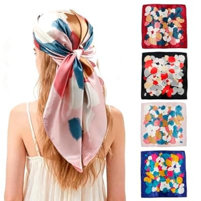 [Ciormis] Ciormis 35" Silk Head Scarf for Women, 4 Pcs Satin Hair Scarf Square Silk Bandana Top Neck Scarves Hair Wraps for Sleeping
