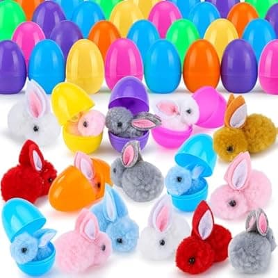 [Labrostar] Labrostar 24Pack Easter Eggs Fillers with Easter Bunny Plush Inside Prefilled Easter Eggs for Easter Eggs Hunt Easter Bunny Mini Stuffed Animal for Easter Basket Stuffers Classroom Prize Supplies