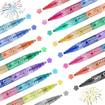 [HOTU] HOTU Glitter Markers Pens, 16 Colors Glitter Acrylic Paint Pens, Sparkly Metallic Dual-Tone Reversible Smooth Tips Shimmer Marker 8 Count for Coloring, Rock Painting, Wood, Fabric, DIY Craft