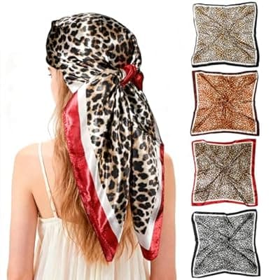 [Ciormis] Ciormis 35" Silk Head Scarf for Women, 4 Pcs Satin Hair Scarf Square Silk Bandana Top Neck Scarves Hair Wraps for Sleeping