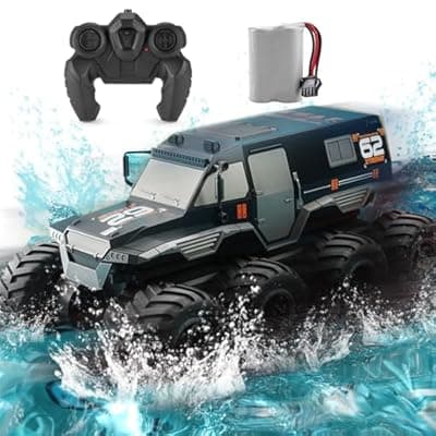 [KB KAIBO] KB KAIBO 1:12 Large Amphibious Remote Control Car Monster Truck - 8WD All Terrain Waterproof RC Toy for Kids, 7.4V High-Speed Remote Control Car for Boys Girls Ages 6-12, Perfect Birthday Gifts -Black