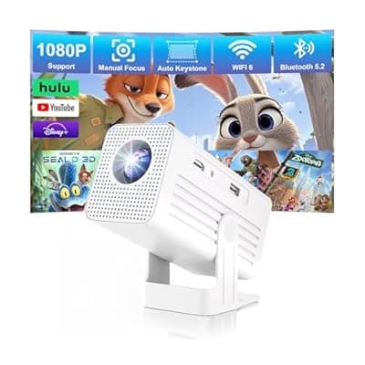 [Polaring] 【Built-in APPS & 4K Support &135°Rotation】Mini Projector with WiFi and Bluetooth, 1080P Portable Projector,Auto Keystone,Supports Smartphones/TV Stick/iPad/PS5/Laptop/HDMI/USB