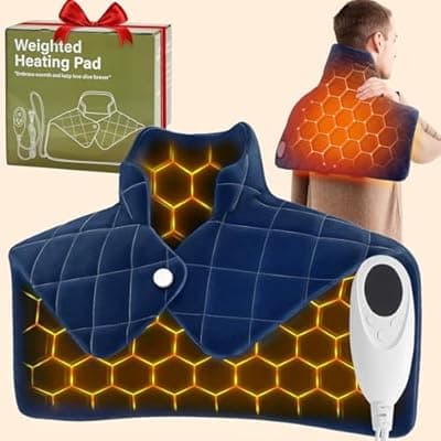 Blue Weighted Heating Pad for Neck Shoulders and Back, Valentines Day Gifts for Him Men Husband, Birthday Gifts for Men Dad, Instant Electric Heated Blanket with 9 Heat Options 4 Auto-Off Timer, Navy