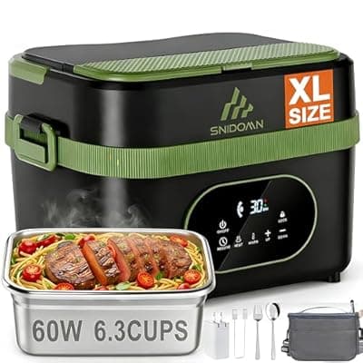 [Snidomn] Snidomn Cordless Electric Lunch Box XL 6.3-Cup, 60W Fast Heating Portable Food Warmer with Scheduled Heating, Removable Divider, Large Capacity Heated Lunch Box for Work & Outdoor