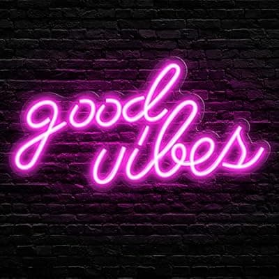 [Olekki] Olekki Pink Good Vibes Neon Sign - Neon Lights for Bedroom, LED Neon Signs for Wall Decor (16.1 x 8.3 inch)
