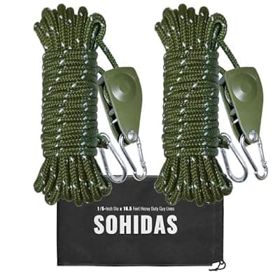 [SOHIDAS] SOHIDAS Camping Rope Reflective Tent Rope Guyline with Ratchet Pulley, Tarp Tie Down Ropes for Tent Tarp, Canopy Shelter, Camping, 16.5FT Adjustable Guy Line for Canopy Tent 2Pack Guy Lines Tents Cord