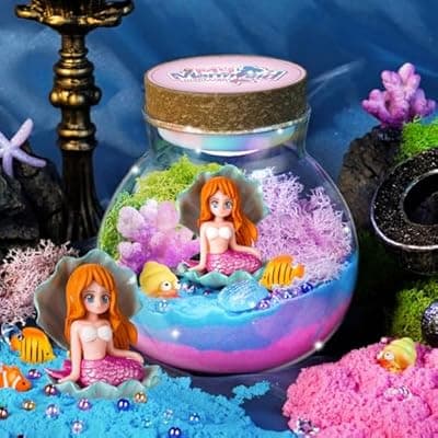 [Winnrok] Light-Up Mermaid Terrarium Kit for Girls, DIY Arts & Crafts Gift for Girls Ages 4-6 7 8-12 Year Old, LED Night Light with Remote, Best Mermaid Easter Decoration Toys Easter Birthday Gifts for Kid