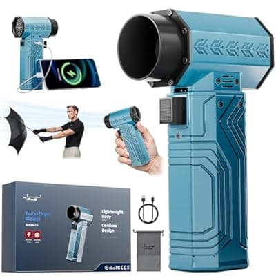 [fourq] Turbo Dryer Blower for Car, 180MPH/1.3LB Thrust Car Dryer Air Blower 400W 40mm Brushless Motor,Blow Away 2 cans of Coke Easily,Infinitely Variable Speed for Car, Home & Outdoors (Blue)