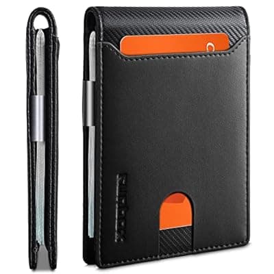 [RUNBOX] RUNBOX Slim Wallets for Men - Leather Money Clip Mens Wallet - RFID Blocking Front Pocket Bifold Wallet - Thin Credit Card Holder with Gift Box