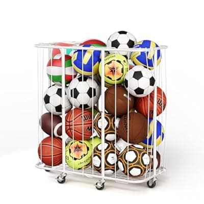 [YKDIRECT] YKDIRECT 250L Rolling Ball Organizer with Locking Wheels - Large Sports Storage Basket for Basketball Soccer Football Volleyball, Steel Garage Equipment Cart with Elastic Rope for Household Storage