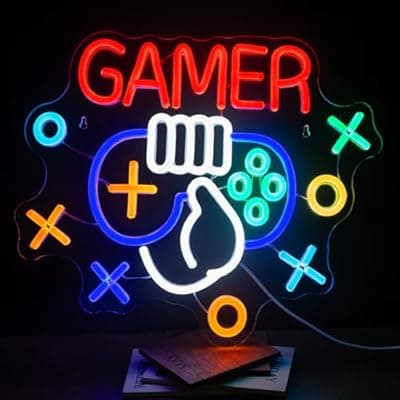 [KATMBFUE] Gamer Neon Sign, Gaming Neon Signs for Wall Decor, USB Powered Gamer Neon Lights for Teen Kids Boys Decor, Led Gaming Sign Gifts 14.17 * 12.2 inches