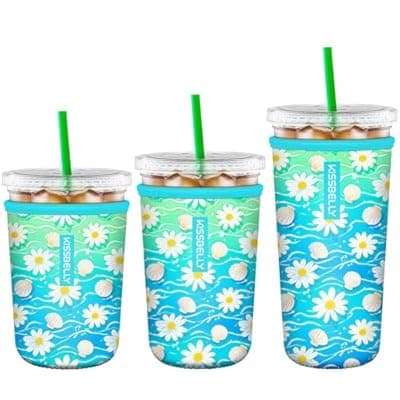 [KISSBELLY] Reusable Neoprene Cup Sleeve for Iced Coffee Cups, 3 Pack Iced Coffee Cup Insulator Sleeve for Iced & Hot Drinks Durable Beverage Cooler Holder for Iced Coffee & Cold Soda