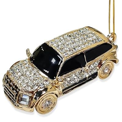 [JZILU] Car Ornaments for Christmas Tree, Metallic Black Ornament with Sparkly Rhinestone, Small Unique Christmas Ornaments, Gifts for Car Collectors