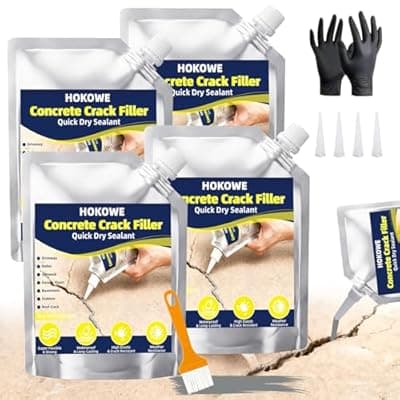 [HOKOWE] Concrete Crack Filler 4-Pack, High Elasticity Cement Crack Filler, Self-Leveling Waterproof Sealant for Driveway, Patio, Sidewalk, Asphalt， Garage and Outdoor Concrete Joint Repair (Gray)