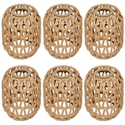 [LUCORUSC] LUCORUSC 6 Pack Rattan Lamp Shades Boho Hanging Light Lamp Shades, Woven LampShades for Floor Lamps Rattan Pendant Lights Boho Lamp Ceiling Light, Table Lamps, Plug in Pendant Light