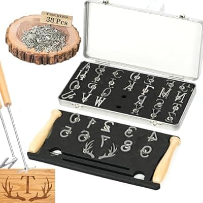 [ZAGEVIVIN] ZAGEVIVIN 38 Pcs Mini 1" Branding Iron for Wood Leather Hats- Personalized Wood Burning, Leather Crafting & Food Marking for DIY BBQ， Witchcraft Supplies(38PCS Number/Alphabet/Antlers Set)