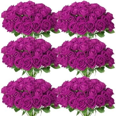 [LetuoClips] LetuoClips 102 PCS Purple Roses Artificial Flowers, Fake Purple Roses, Purple Artificial Roses with Stems for DIY Wedding Flowers Decoration, Valentines Roses, Wedding Decoration