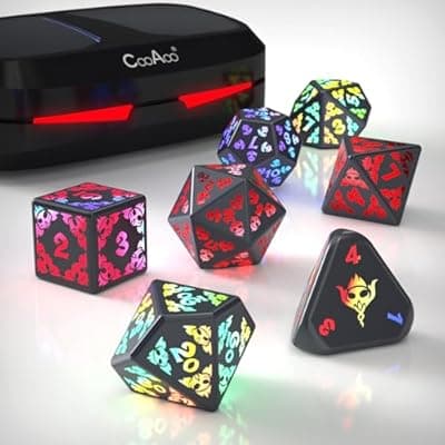 [CooAoo] CooAoo Light Up DND Dice Set, Wireless Rechargeable Glowing Dice with Charging Box, 7 PCS Electronic Dice Set, LED RGB Polyhedral Role Playing D&D Dice for Dungeons and Dragons PRG MTG Games