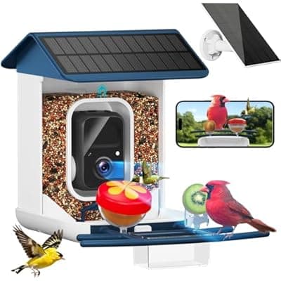 [BROAIMX] BROAIMX Smart Bird Feeder with Camera-AI Identify 11,000+ Species, 2K HD Auto Capture Birds Video & 64G TF Card, Solar-Powered Wireless Outdoor Design, Birdhouse with Built-in Two-Way Microphone