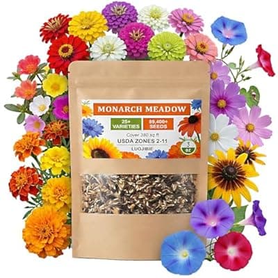 [LUOJIBIE] Wildflower Seeds Mix (3oz) - 89.400+Seeds - Non-GMO Milkweed Seeds for Monarch Butterflies - 25+Varieties Annual & Perennial Wildflowers Mix - Bulk Flower Seeds for Pollinator Gardens