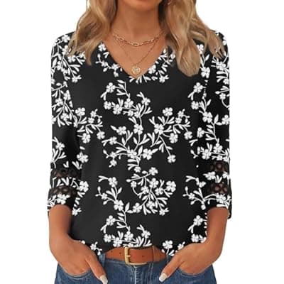 [GKBK] GKBK 3/4 Length Sleeve Womens Tops Dressy Casual Blouses for Women 2025 Trendy V Neck T Shirts Summer Clothes