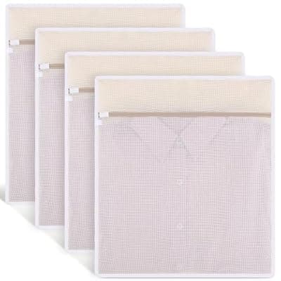 [Dntorx] Dntorx 4 Pack Durable Cotton Mesh Laundry Bags for Delicates - 16×20inch Laundry Bags Mesh Wash Bags with Sturdy Zipper for Underwear Bras Socks Clothes Storage Natural Cotton Washing Machine Safe