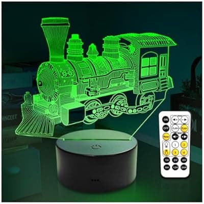 [YODAFOOR] YODAFOOR Kids Steam Train Gifts Night Light, Multi Colors Change Dimmable Remote Timer Control Night Lamp for Kids Boys Teens, Bedroom Table Train Theme Decor, Smart Touch 3D Illusion Night Light