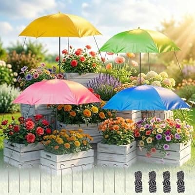 [AQGQTQ] AQGQTQ Plant Umbrella for Outdoor Plants 2/4 Pack, 35.43" Upgraded Large Plant Shade with Wind Rope & Stakes, 80% UV Block Waterproof Garden Shade for Potted Flowers Vegetables