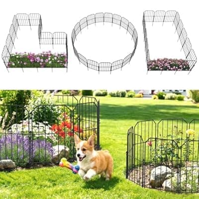 [VANCASTLE] VANCASTLE Decorative Garden Fence, Toatal 10FT(L) x 24IN(H) Outdoor Metal No Dig Fence Animal Barrier, Rustproof No-Tool Assembly Landscape Edging for Yard, Lawn, Patio, Flower Bed-10 Panels Design A