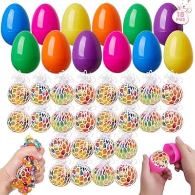 [HIKISS] HIKISS 18 Pack Easter Eggs Fillers Fidget Stress Balls, Easter Basket Stuffers Squeeze Sensory Squishy Balls Fidget Toys for Kids, Easter Eggs Hunt Party Favors Classroom Prizes