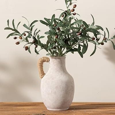 [Vanselia] Ceramic Flower Vase Home Decor - 10 Inch Large White Rustic Table Flowers Vases Living Room Bedroom Plant Decorations Farmhouse Vintage for Kitchen Shelf Office Coffee Dining Desk House Women