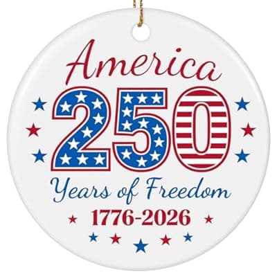 [Valyria] United States 250th Anniversary Ornament, Ceramic 1776 2026 Patriotic Decorations, America 250 Years of Freedom Commemorative Ornament Independence Gift