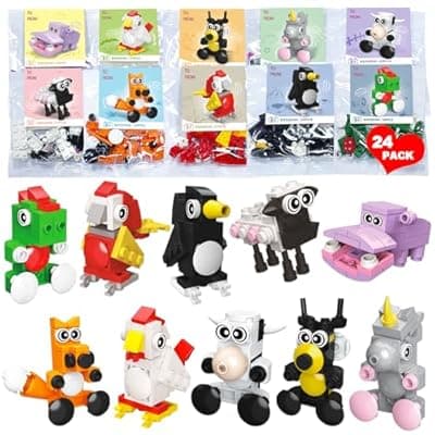 [YXOTJHS] YXOTJHS 24 Packs Valentines Day Cards for Kids School, Animals Building Block with Valentines Day Gifts for Boys Girls, Bulk Valentines Cards for Kids Classroom Exchange, Party Favors