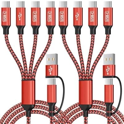 [Firsting] Travel Essentials USB C Splitter Multi Charging Cable,USB A/C to 4 Typ-C Ports for Multiple Devices[2Pack 5Ft], 4 in 2 Multiple Charger Cord for iPhone16/15 Series/Phones/Pads and Other USB C Devices