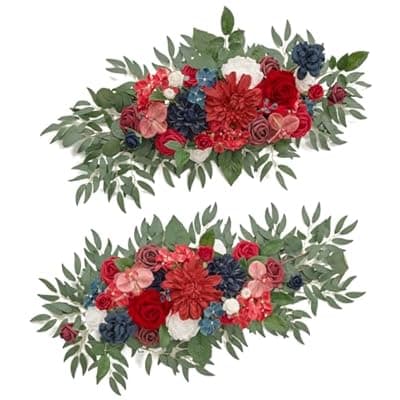 [TINGE TIME] TINGE TIME Navy Blue Flower Garlands, 2 PCS Red Rose Artificial Arch Flowers, Handcraft Artificial Rose Arch Flowers for Wedding Arch Sweetheart Table Ceremony Backdrop Decorations for Home