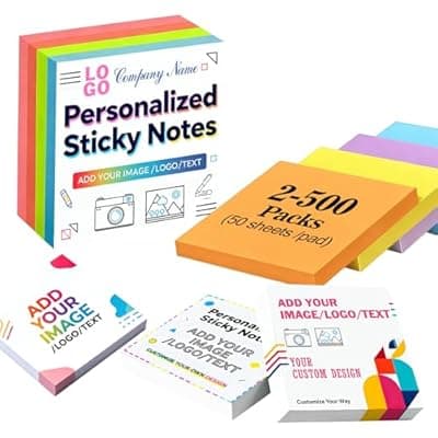[Custom] Personalized Sticky Notes Bulk 3-500 Pack – 3"x3" Custom Notepads Promotional Items with Your Logo Text 50 Sheets/Pads, Funny Post it Notes, Stationery Note Gifts for Office Business School Students