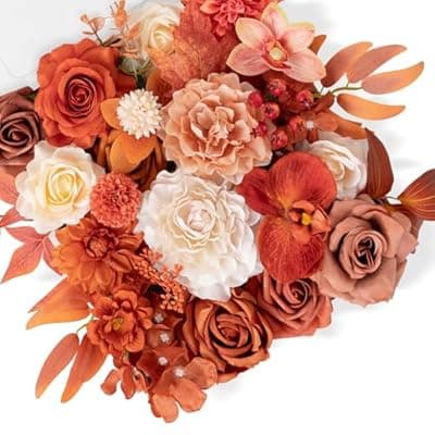 [TINGE TIME] TINGE TIME Roses Artificial Flowers Orange Faux Flowers Bulk for DIY Bridal Wedding Bouquets Baby Shower Fall Centerpiece Table Home Decorations