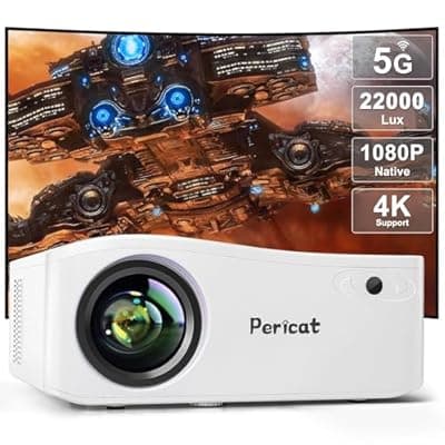 [pericat] 5G WiFi Bluetooth Projector, Native 1080P Outdoor Movie Projector with 200" Display, 380ANSI Home Theater Video Projector 4K Supported, LED Video Projector Compatible with TV Stick, Phone/PC