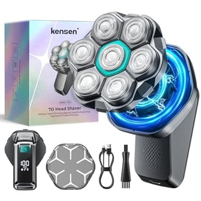 [kensen] 7D Head Shavers for Bald Men - kensen Upgrade 7D Head Shavers, Ergonomic Comfort-Grip Handle with 2 Speed Settings Long Battery Life Bald Razor IPX6 Waterproof Wet/Dry Shaving LED Display