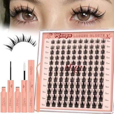 [Higu clace] Higu clace Manga-Lash-Clusters,120Pcs 10-16mm Lash-Clusters Kit With Spikes,Anime Style DIY Cluster Eyelash Extensions with Bond and Seal and Tweezers（Manga-Kit-120Pcs）