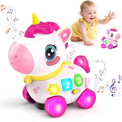 [Kleikyerel] Toy for 1 Year Old Girl Gifts, Unicorn Baby Toys 6-12-18 Months, Musical Learning Toy, 1st Birthday Gift for 1 Year Old Girl Toys, Bilingual Educational Toy with Music & Light for Toddler