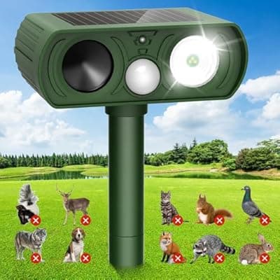 [CKCOEO] Solar Ultrasonic Animal Repellent, Deer Repellent Devices Waterproof, Cat Repellent Outdoor with Motion Detection Squirrel Skunk Rabbit Dog Raccoon Deterrents Animal Repeller for Yard, 1 Pack, Green