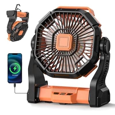 [Doviluxe] Doviluxe Camping Fan Battery Powered -20000mAh Portable Rechargeable Fans Light, Battery Operated Fan for Camping Hook 4 Speed Quiet Cordless USB Personal Cooling for Desk Home Beach Tent BBQ