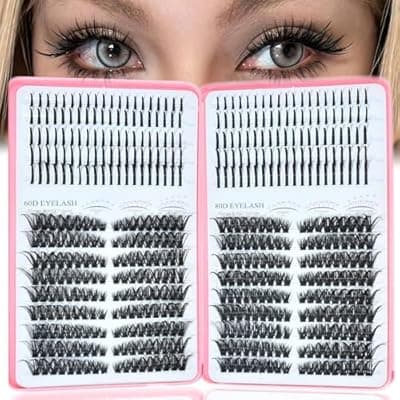 [Rootoo] Lash Clusters Kit with Spikes, Eyelash Clusters Extensions Individual D Curl Fluffy Wispy False Eyelashes 12-22mm DlY Manga Lashes Extension Kit (60D+80D Left Right Lash Clusters with Spikes)