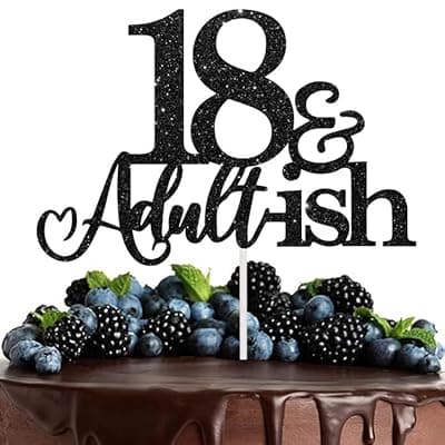 [XGXHZYLC] 18th Birthday Cake Topper Black Glitter Happy 18th Bday Cake Topper 18 Cake Topper and Adultish for 18 Birthday Decorations 18th Birthday Decor 18 Bday Decorations for Girls Boys